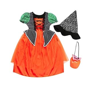 Ropa para niños,Disfraz de Disfraz de Halloween para niña con Forma de Calabaza + Sombrero + Bolsa