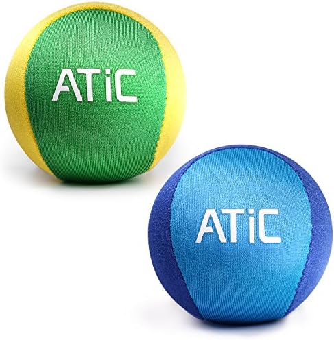 [2 Pack] Stress Ball / Water Bouncing Ball, ATiC Multi-functional Stress Relief Toy for Hand Exercising and Strengthening + Surf Jumping Ball for Summer Sport Game, Green/Yellow + Light Blue/Blue