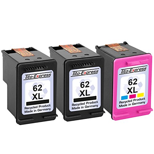 PlatinumSerie® Set 3 Druckerpatronen XXL remanufactured für HP 62 XL – 70% mehr Inhalt! HP OfficeJet 5740 5745 8000 Series 8040 8045 - 2