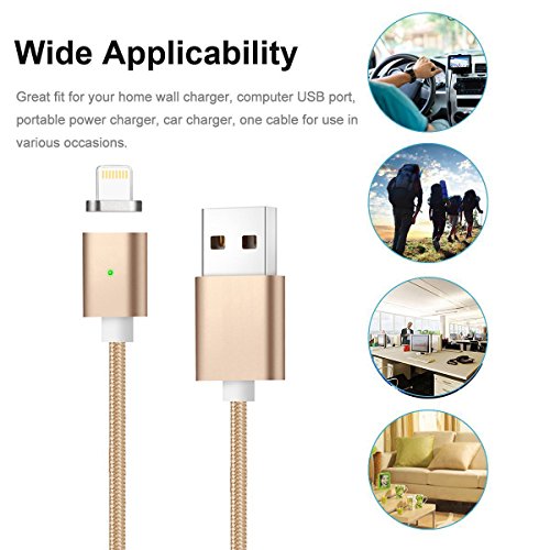 [Die neue Version]Magnetisches Ladekabel Lightning Kabel- Lebenslange Garantieserie -TUOYA Magnetisches iPhone USB Ladekabel Lightning Magnet Ladekabel Datenkabel für iPhone 7, iPhone 6s, iPhone 6, iPad(2xGold) - 5