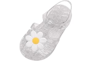 Zeiayuas Jelly Shoes for Toddler Girls Summer Beach Retro Jellies Sandals T-Strap Slingback Little Kids Glitter White Size 9 Soft Closed Toe Princess Dress Flats for 2-9 Years