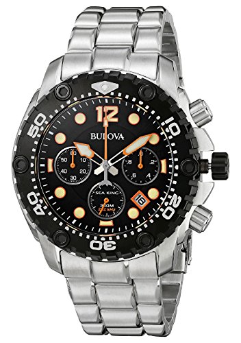Bulova Sea King Men's Quartz Watch with Black Dial Analogue Display and Silver Stainless Steel Bracelet