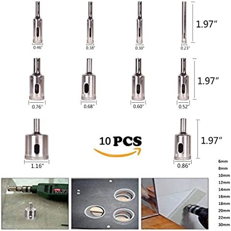 Diamond Holesaw set Holes Saw Drill Bit Cutter Tile Glass Marble Ceramic 6mm-30mm-10pcs