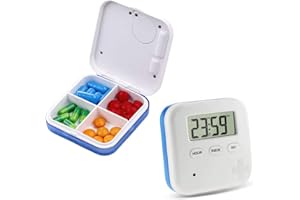 ZEERKEER Portapillole Elettronico Portatile con 4 Scomparti Dispenser, Automatico Pillola con Orario e Allarme Promemoria per Viaggio Campeggio Vitamine Pillole Farmaci e Integratori, Portapillole Giornaliero