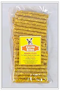 Excite Bites Chicken Flavor | Munchy Sticks | 1 kg | 100 Pieces | Dog Chews | Nutritional Dog Chews | Protein Chews | Dog Treat | Long-Lasting Chews