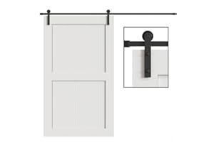 WINSOON 8FT/244CM Sliding Door Track System Barn Door Hardware Sliding Door Kit for Single Wood Door, Frosted Black Carbon Steel I Shape Hanger