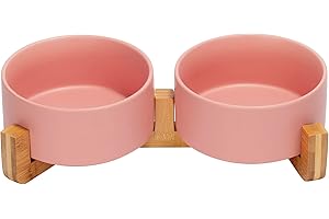 SPUNKYJUNKY Cuencos para Mascotas Hechos de cerámica, y un Soporte de bambú con esmaltado Mate Antideslizante, un Set Completo para Comida y Agua diseñado para Gatitos, Perros pequeños y medianos