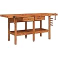 vidaXL Solid Wood Acacia Workbench with Drawers and Vices Hardware Accessory Tool Storage Work Station Tool Bench Workshop Craft Table