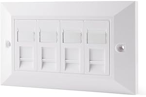 rhinocables CAT6 Ethernet Faceplate | Single 1, Double 2 & Quad 4 RJ45 Gang Wall Sockets | CAT 6 Setup for Printers, VoIP, Phones & More | Network Expansion for Home or Business (4 Port,Pack of 1)