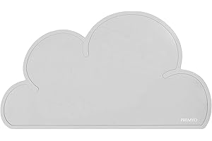 PREMYO Silicone Placemat Table Mat Pad Ideal for Dining Kids Easy to Wipe-Clean Waterproof Heat and Stain-Resistant Cloud Shape Grey