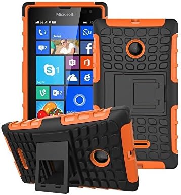 Heartly Flip Kick Stand Spider Hard Dual Rugged Armor Hybrid Bumper Back Case Cover for Microsoft Lumia 532 Dual SIM - Mobile Orange