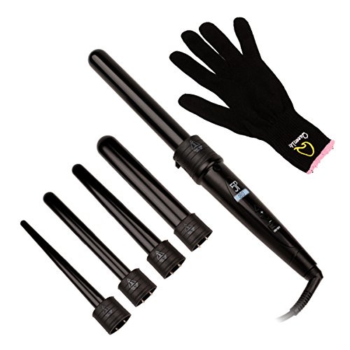 CkeyiN ®5 in 1 Austauschbare Professional LCD Display Lockenwickler + Hitzeschutzhandschuh (schwarz)