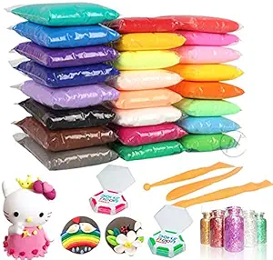Promote Trader Clay 12 Pcs Art Air Dry Clay, Colorful Children Modeling Soft Clay with Tools, Craft Materials for 5-8 Years Old, 10-12 Years Old Kids Boys Girls Gift+ 2 Neon Erasers+ Glitter