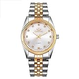 JYJM❤ Gold Herrenuhr Mode Gold Uhr Voll Edelstahl Quarz Uhren Handgelenk Wat Modische hohe Härte Glasspiegel Männer Frauen allgemeine Mesh Gürtel Uhr Herren-Armbanduhr