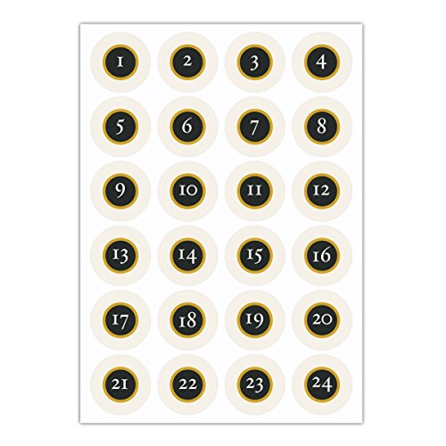 Download 5 x 24 classiques autocollants du calendrier de l'Avent avec les nombres 1 - 24 simple, beige, MAT étiquette adhésive en papier, labels, vignettes, stickers pour faire des calendriers de l'Avent, décorer des cadeaux de Noel, décoration du table, des paquets, lettres etc. (ø 45mm; 5 x 24 nombres)