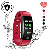 Uhruolo Smartwatch, Bluetooth Fitness Armbanduhr Fitness Tracker mit Schrittzähler, Pulsmesser, Vibration Kompatible Android Handy Für Herren Damen,Red
