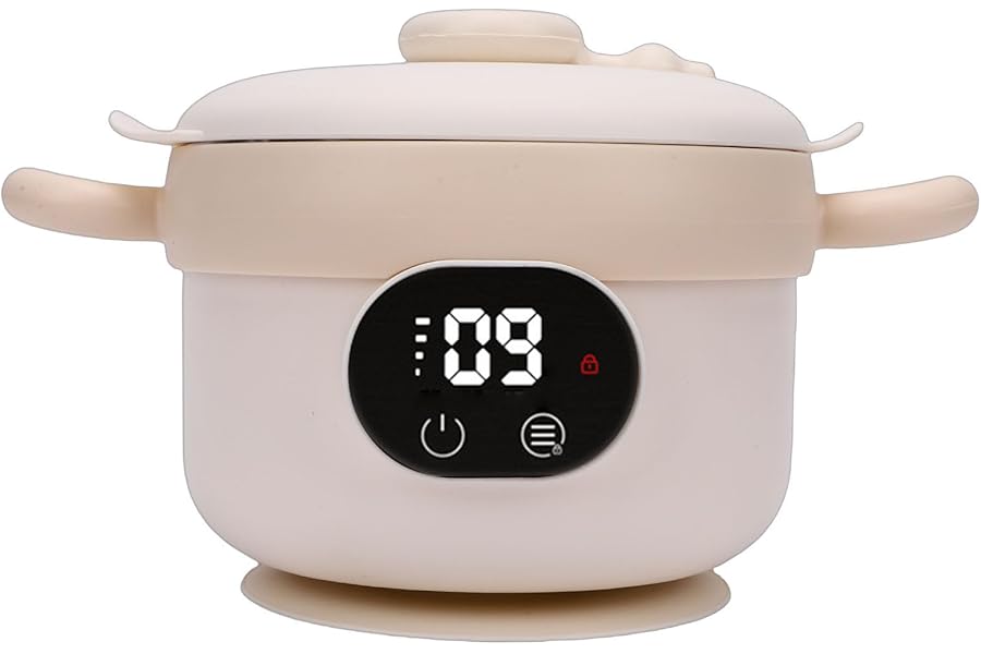 Spacnana Baby Food Heating Bowl Rechargeable Smart Temperature Control Stainless Steel Portable for Porridge and Purees Travel Use (Milk Apricot)