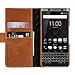 Produktbild StilGut Talis Schutz-Hülle für BlackBerry KEYone mit Kreditkarten-Fächern aus echtem Leder. Seitlich aufklappbares Flip Case in Handarbeit gefertigt für das Original BlackBerry KEYone, Cognac
