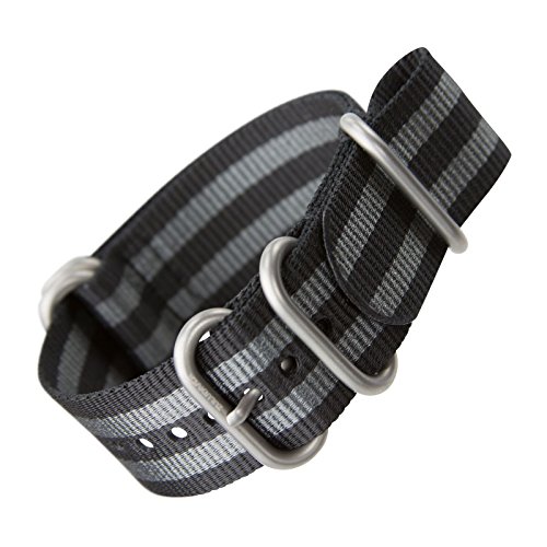 Klassisches Bond Uhrenarmband von ZULUDIVER aus Nylon, ZULU, Schwarz/Grau gestreift, Schliee im seidenmatten Finish, 22mm Klassisches Bond Uhrenarmband von ZULUDIVER aus Nylon, ZULU, Schwarz/Grau gestreift, Schliee im seidenmatten Finish, 22mm