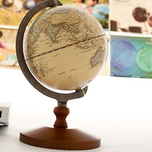 VStoy Antikstil: Antikdesign Globus 14 cm, messingfarbener Metallmeridian, Holzfuß Landkarte –Geografischer Kartenbildern Kinderglobus Kinderweltkarte Globus - 2