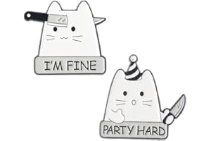 ABONITON Humor Katze mit Messer Emaille Pin 2Pcs Weiß Katze Pin Set Nette Tier Brosche Cartoon Revers Pins Abzeichen Kleidung Taschen Jacken Zubehör, Metall