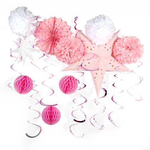 SUNBEAUTY Bapteme Fille Decoration Mur Kit Baby Shower Mariage Anniversaire Chambre Girl Papier Deco Rose (Rose)