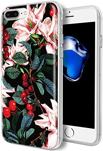 iPhone 7 Plus Case / iPhone 8 Plus Case,KGD [Floral Pattern Series] [Flexible Soft TPU] Rubber Silicone Protective Cover Case with [IMD Glossy Pattern] for iPhone 7 Plus / iPhone 8 Plus-Cherries