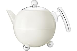 BREDEMEIJER Creme-Weisse bauchige doppelwandig isolierte Edelstahl Teekanne 1.2 Liter