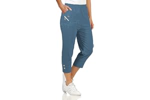 URBAN STITCH Womens Capri Trousers Ladies Three Quarter Soft 3/4 Cropped Pants UK Ladies Stretch Pull on Trousers Elasticated Waist Plus Size Summer Shorts