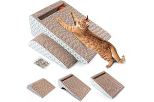 LotFancy Cat Scratcher Cardboard, Removable Cat Scratching Pad with Ball, 2-in-1 Corrugated Cat Scratch Lounge Sofa Refill, Catnip Included