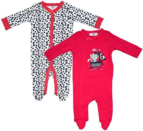 Jack and Lily Girls Baby Pack Of 2 Kitty Sailor Sleepsuit Cotton Rompers Sizes From Newborn To 9 Months