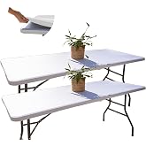 Glop - Pack of 2 Adjustable White Tablecloths, Elastic Fabric Covers | Rectangular Folding Table [182 x 76 cm], Water Repelle
