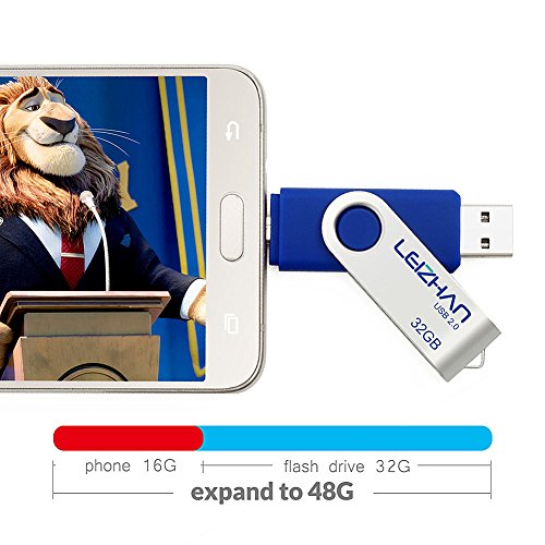 LEIZHAN PenDrive Chiavetta USB 32GB Memory Sticks OTG(On the Go) 2 in 1(Micro USB & USB 2.0) Dispositivo di Archiviazione Supporto Telefono Android Tablet PC blu