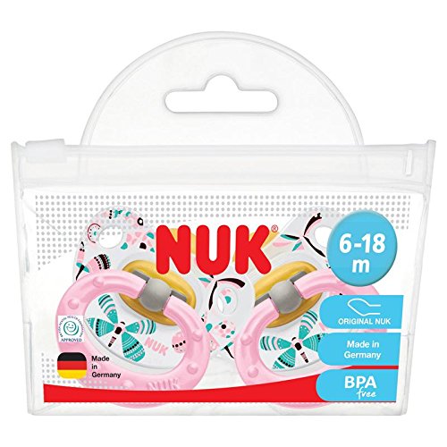 NUK Classic Happy Kids Latex Soothers Size 2 Girls (6-18 months, 2 pack)
