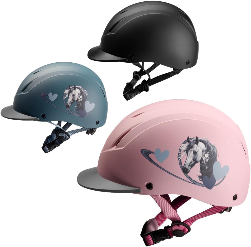 PFIFF 103119 ProtectionX - Casco de equitación para niños, tamaño Ajustable, con Sistema de ventilación, Color Azul, Negro y Rosa, Talla 48-52 cm (XS), y 52-56 cm (S)