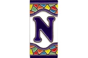TORO DEL ORO Números para casas. Números y Letras en cerámica esmaltada, Pintados a Mano con la técnica de la cuerda seca. Nombres y direcciones. Modelo Mini Mosaico 3,5 cms x 7,5 cms (Letra "N")