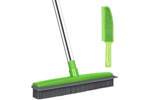 LANHOPE Balai en caoutchouc à long manche avec raclette, brosse de balayage en caoutchouc et brosse pour enlever les poils d'animaux domestiques, tapis, sol, canapé, fenêtre, râteau gazon artificiel extérieur
