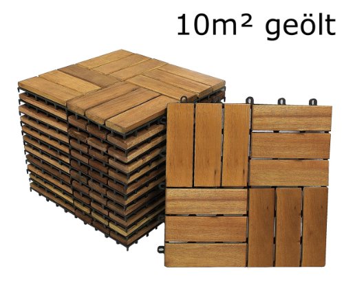 SAM® Terrassenfliese 02 aus Akazien-Holz, FSC® 100 % zertifiziert, 110er Spar-Set für 10 m², Garten-Fliese, 30 x 30 cm, Bodenbelag mit Drainage, Klick-Fliesen für Terrasse Garten Balkon
