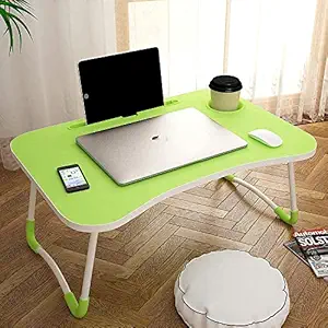 TRANI Kids Study Laptop Table Foldable Solid Wooden, with Cup & Pen Holder Used for Reading, Study, Homework (Green)