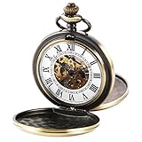 EASTPOLE Bronzefarben Mechanische Taschenuhr Retro-Zifferblatt mit r?mischen Ziffern Doppelt ?ffnen WPK228 + EASTPOLE Geschenkbox