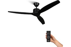 Mellerware - Wentylator sufitowy z pilotem Brizy! | 45 W | 6 prędkości | Ultra cichy | Funkcja Lato-Zima | Timer | 3 łopatki | Średnica 132 | Silnik prądu stałego | Czarny