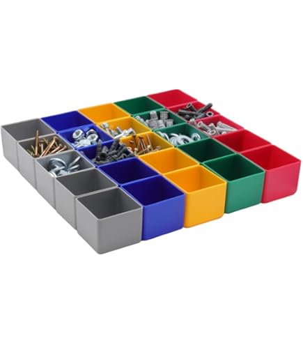 25 stuks inzetbakken E63/2, 108x54x63 mm, geel, industriestandaard, voor laden, assortimentsboxen etc, gemaakt van hoogwaardig slagvast polystyreen