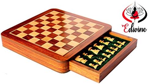 Wooden Magnetic classic Square with Drawer Chess Board "20cm x 20cm"/Premium Quatily Sheesham/White Wood chess / Wooden Playing Chess/Travel Games Magnetic Chess Sets