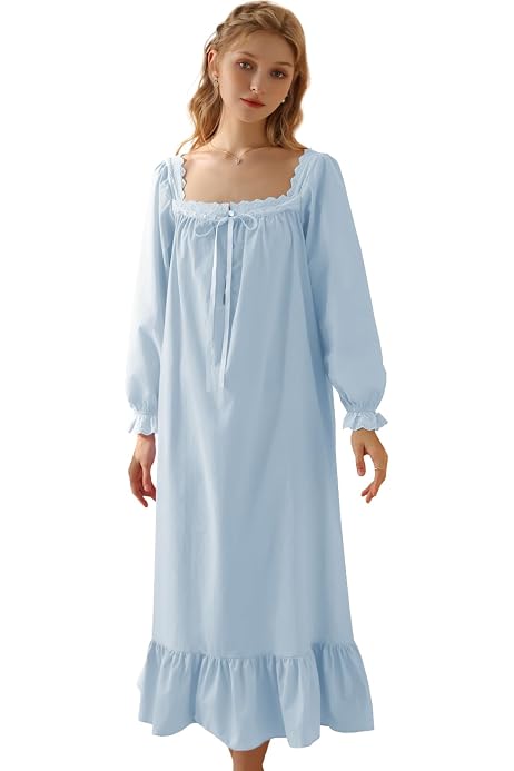 Chemise De Nuit Femme Victorienne - Manches Longues En Rayonne - Léger Et Confortable