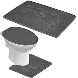 BADGARNITUR 3-TEILIG BADMATTE, BAD SET GRAU STAND WC: Amazon.de: Küche
