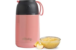 Edibaby, Termo Bebe, Papillero, Comida Bebe, Sólidos y Líquidos, 450ml y 650ml, con Cuchara Incluida, para Alimentos y Bebidas, Papilla, Puré, Fruta (Rosa, 650 ml)