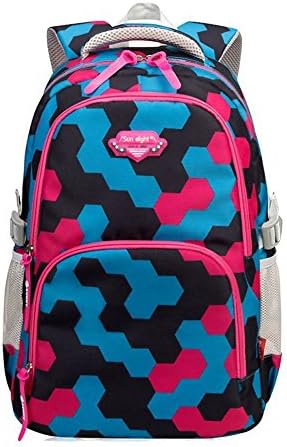 Rieovo Girls' School Rucksack Ladies' Backpack for Teenagers Large School Bag Casual Daypack Blau-rot punkte