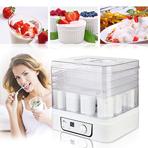 Amzdeal Dörrgerät 2 in 1 Dörrautomat mit Temperaturregler 35 -70℃ mit Timer bis 72 Stunden mit 3 Etagen Dehydratation und 1 Etagen für Joghurt mit 12 Tassen - 5