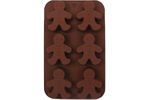 Keepaty Moules à chocolat de Noël – 6 cavités en silicone bonhomme en pain d'épices, moule de cuisson en silicone pour chocolat de Noël, muffins, bonbons, cupcakes, fondants