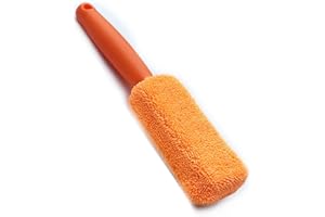 DIOCHE Spazzola per Cerchioni, Spazzola per la Pulizia delle Ruote Dell'auto Manico Lungo in Microfibra Strumento per la Pulizia dei Cerchioni Riutilizzabile Morbido per il Negozio di (Arancia)